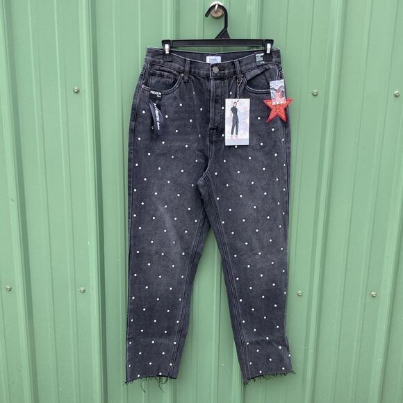 Super High Rise Straight Premium Denim Raw Hem Jeans Pants Size 9 - Picture 1 of 6
